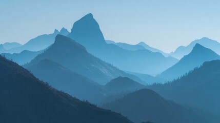 Mountain range pale blue light panorama