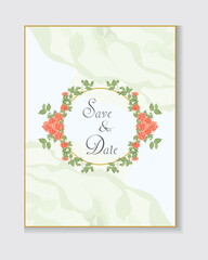 Design elements for wedding invitation templates and other cards.
Elegant orange rose and green leaf decoration concept.
Vector illustration.