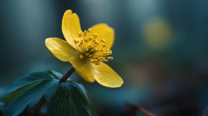 Fototapeta premium Vibrant Yellow Flower Close Up with Teal Background