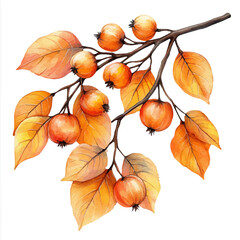 watercolor of Winter Berries And Leaves, vector, isolated on a white background.