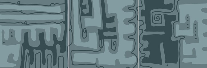 Minimal modern interior triptych. The picture is painted by hand on a tablet. © neurostructure