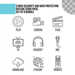 Cybersecurity and Data and Communication Protection Outline Icons
