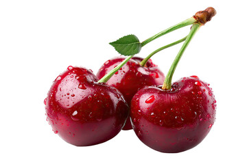 Close-up of three fresh cherries