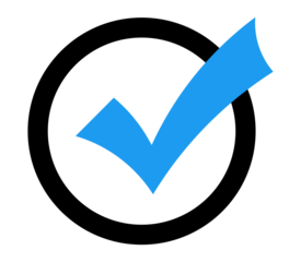 Blue curved check icon inside outlined circle PNG with transparent background, flat UI validation symbol for approved input and form confirmation