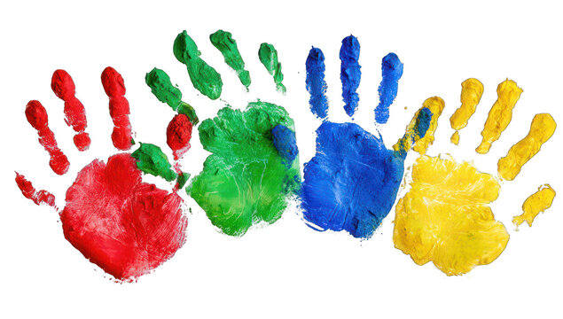 Colorful handprints arranged in a horizontal row