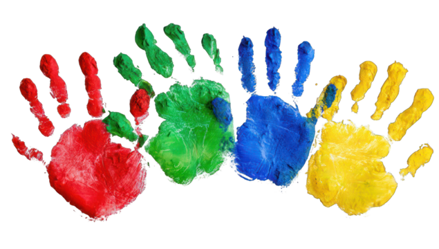 Colorful handprints arranged in a horizontal row