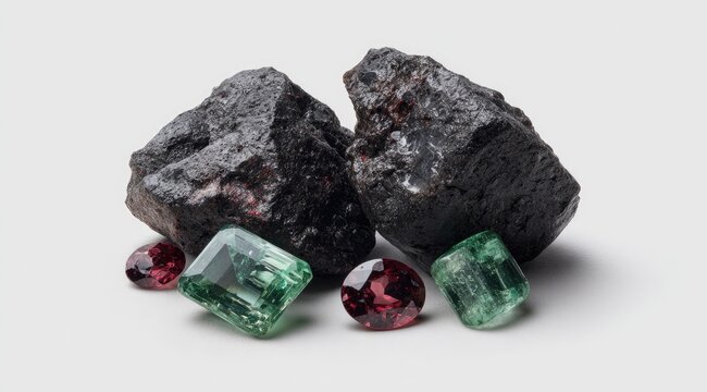 Dark stones,  emerald, and ruby gems