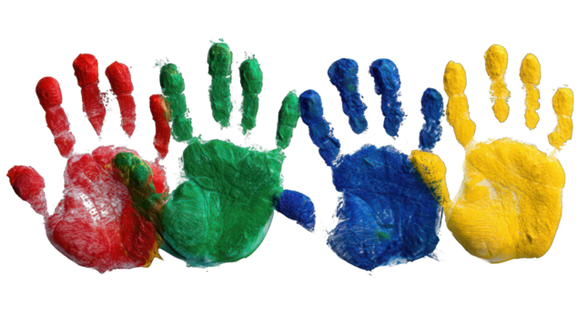 Colorful handprints arranged in a horizontal row (1)