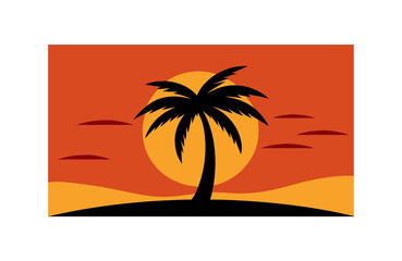 Palm tree with Sun vector illustration