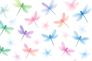 Cool summer background with watercolor dragonflies