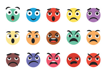 A colorful collection of expressive emoji faces showing various emotions and reactions