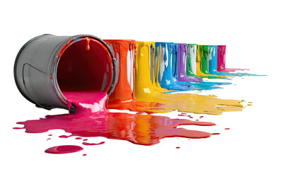 Paint spills in vibrant colors from a can