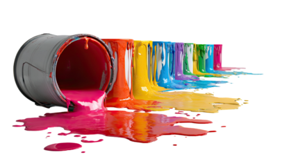 Paint spills in vibrant colors from a can