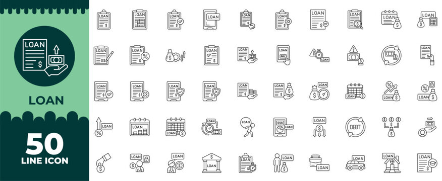 Loan Line Editable Icons set. Vector illustration in modern thin line style of loan icons: payment, expense, bank, etc