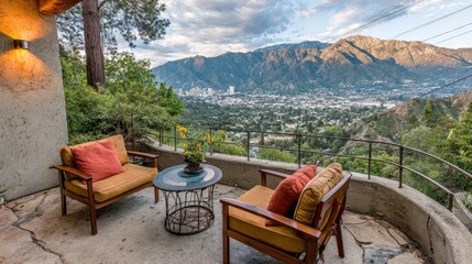 Outdoor patio with mountain views