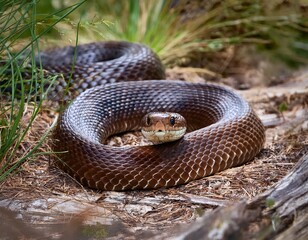 Fototapeta premium cottonmouth snake with dark thick body and distinctive white mouth lining