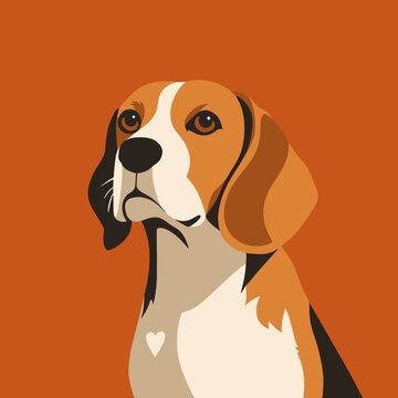 Flat vector illustration of a beagle dog on orange background, perfect for pet design, poster, or decor