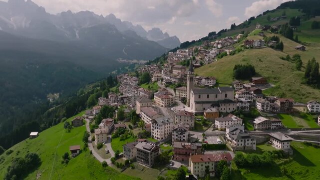 Candide, Padola - Aerial View in Dolomites, Italy - View of Padola, small town in Dolomiti Venete. Province of Belluno.