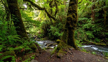 Lush rainforest creek scene