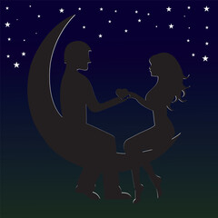 Couple Sitting Floor Beach Silhouette Vector illustration isolated on white background. eps10
