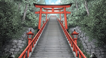 Japanese torii gate and stairway