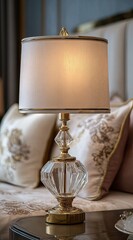 Elegant gold-toned table lamp with crystal accents