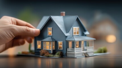 Hands holding a small house. Concept of buying a house
