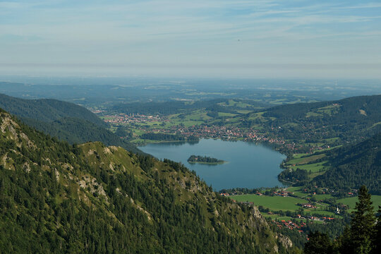 View of lake Schliersee in Bavaria from the slopes of mount Brecherspitz