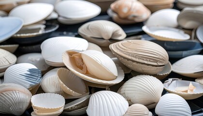 Close-Up of Various Seashells on Dark Background