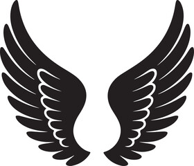 Wings set vector illustration with feathers and decorative design for tattoo or symbol artwork. set of black wings icons, angel or bird wings