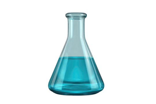 Transparent flask filled with teal liquid