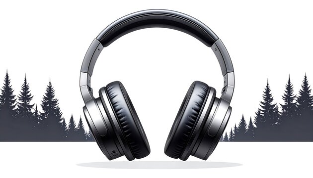 silver headphones in forest setting clip art preview