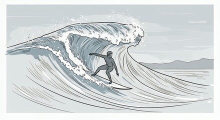 Silhouette surfer riding wave illustration