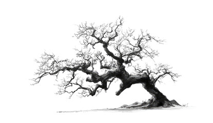 Monochrome bonsai, stylized, wintry scene