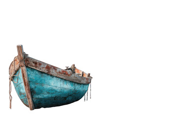 Obraz premium Old wooden fishing boat, teal and brown