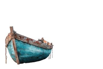Old wooden fishing boat, teal and brown