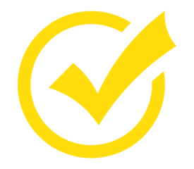 Yellow check mark in circular outline PNG with transparent background, flat icon for validated input, feedback status, and checklist confirmation