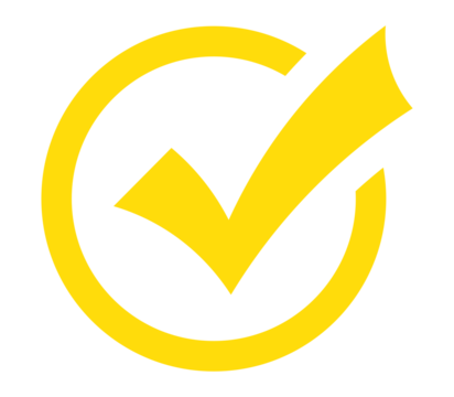 Yellow check mark in circular outline PNG with transparent background, flat icon for validated input, feedback status, and checklist confirmation
