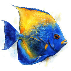 Tropical Fish, watercolor painting vector, isolated on a white background.