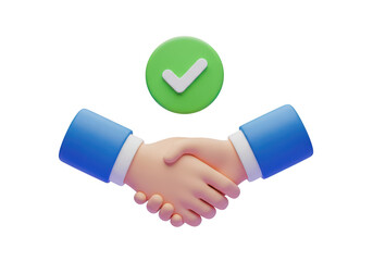 3d agreement handshake with checkmark isolated on transparent background