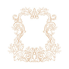 Wedding frame, monogram, or crest in baroque style. Vintage elegant crest with botanical ornament. Luxury Victorian frame for wedding invitation, card, cover, save the date. Hand drawn monogram frame.