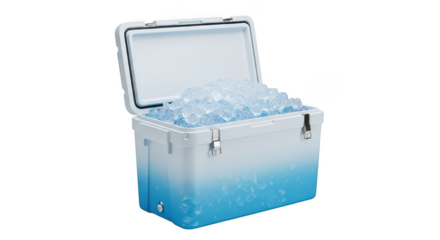 Cooler filled up with ice cubes isolated on transparent background