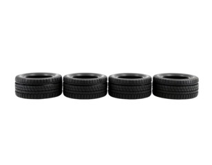 Four Black Tires on Transparent Background