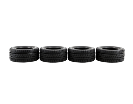 Four Black Tires on Transparent Background - Powered by Adobe