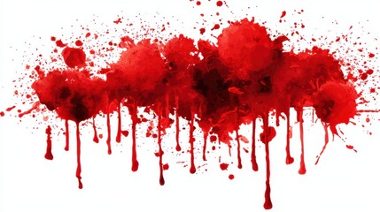 A vivid illustration of red splashes and drips, creating an abstract and expressive design with a bold color palette.