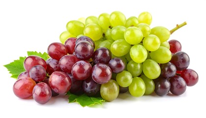 Fototapeta premium Fresh green and red grapes on white background