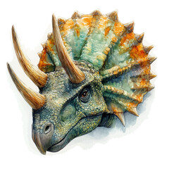 Triceratops, watercolor vector, isolated on a white background.