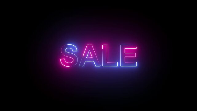 Glowing neon sale text animation on black background.