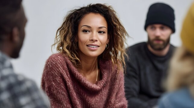 A diverse group of individuals engaging in a focused discussion sharing thoughts and connecting in a supportive comm setting