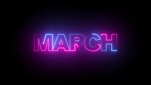 Abstract glowing march month text neon light effect animation. month of may Effect Symbol with on black background.